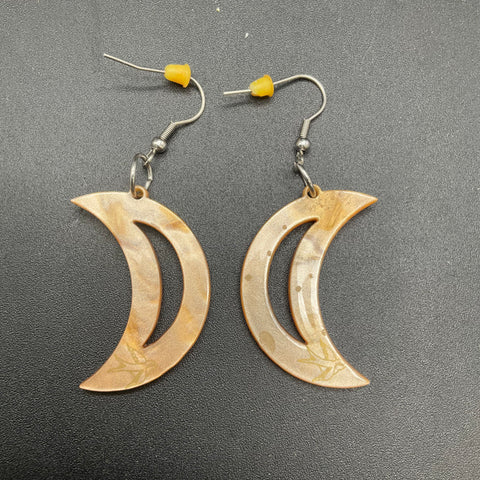 Erstwilder Resin Crescent Moon Drop Earrings Lot of 2 Pairs Amber Orange Marbled