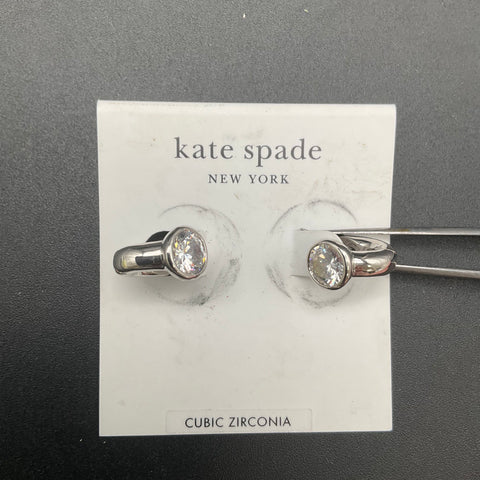 Kate Spade Silver Tone Cubic Zirconia Bezel Keep Sparkling Huggie Hoop Earrings