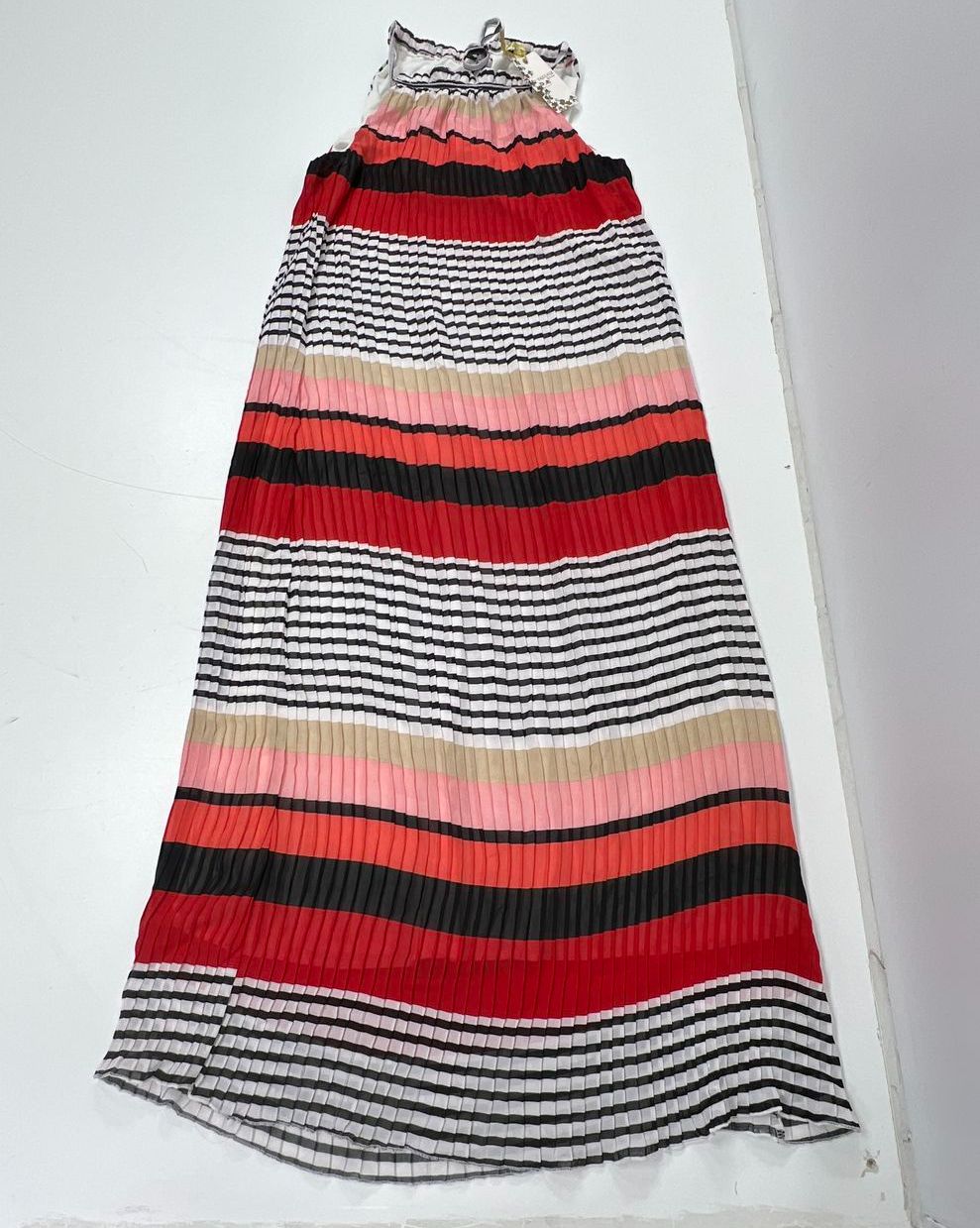 Vasna Desire Womens Lot 2 Pleated Maxi Dresses Size L NWT Red Striped Ombre