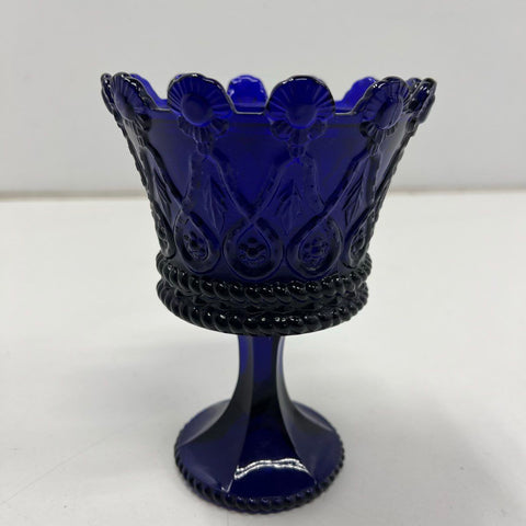 Vintage EAPG Crown Pattern Compote Cobalt Blue Pedestal Candy Dish 7.5"