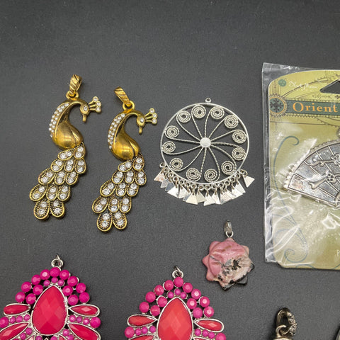 Vintage & Modern Costume Jewelry Lot of 27 Pendants Crosses Elephant Peacock