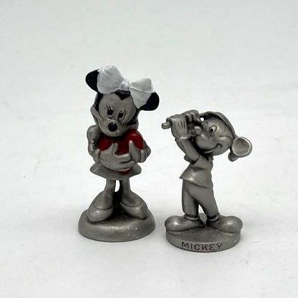 Disney Pewter Figurine Lot Mickey Mouse Golfing Minnie Mouse Heart 2 Pieces