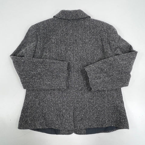 L.L. Bean Women's Gray Herringbone Wool Silk Blend Blazer Jacket Sz L