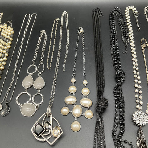 Vintage to Modern Costume Jewelry Lot 14 Necklaces Pendants Faux Pearl Beads