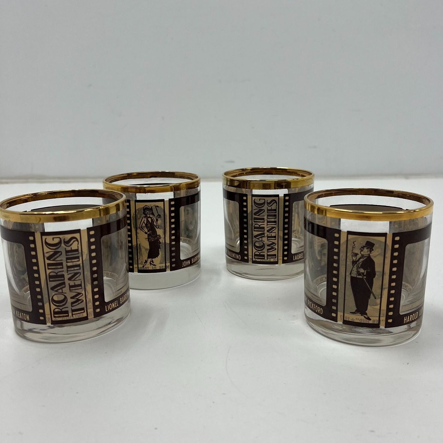 Vintage Roaring Twenties Old Hollywood Silent Film Stars Rocks Glasses Lot 4
