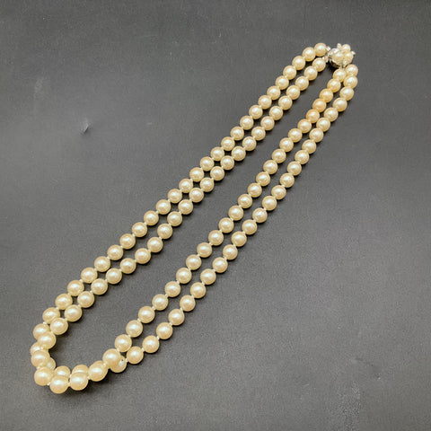 Vintage Costume Jewelry Lot Faux Pearl Necklaces Rhinestone Accents Mid-Century