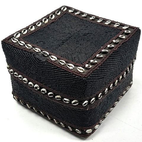 Sumatran Beaded Wedding Basket Pair Indonesian Bamboo Nassa Shell Batik Vintage