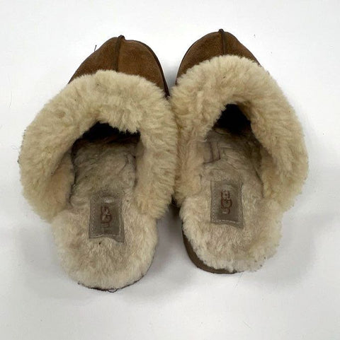 Ugg Disquette Chestnut Suede Sheepskin Platform Slippers Women's Size 6