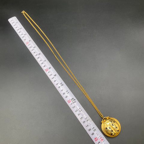Vintage Revlon Ladybug Intimate Solid Perfume Necklace Gold Tone Pendant