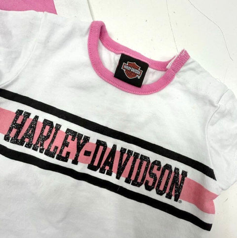Harley Davidson Toddler Girl Shirt Lot 2pc Pink White Glitter Logo Sz 12M