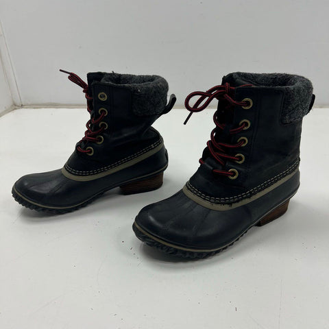 Sorel Conquest Wedge Black Leather Waterproof Ankle Boots Women's Size 7