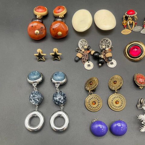 Vintage & Modern Costume Jewelry Lot 12 Pairs GJD Clip-on Dangle Stud Snowflake