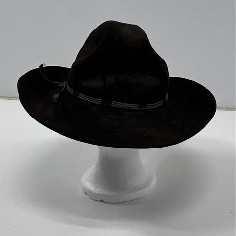 Vintage 70s Stetson Men's Black Felt Cowboy Hat Braided Band Wide Brim