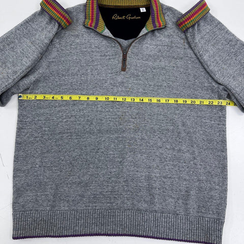 Robert Graham Men's Gray Striped Trim Quarter Zip Cotton Sweater XL