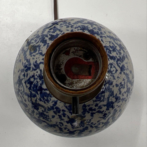 Vintage Spongeware Ceramic Table Lamp Blue and White Splatter Glaze 10 Inch