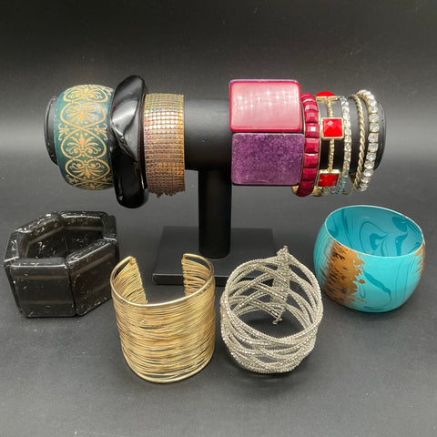 Vintage and Modern Costume Jewelry Lot 13 Bangle Cuff Acrylic Metal Bracelets