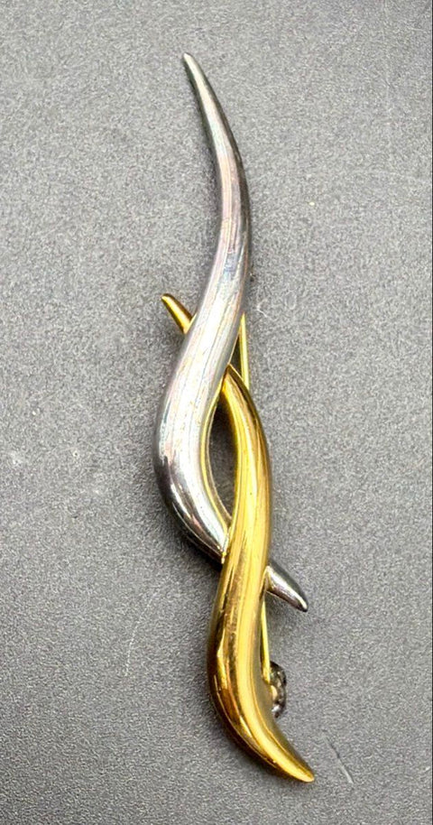 Vintage Givenchy Two-Tone Gold & Silver Tone Abstract Wave Brooch 4"