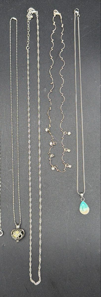 Mixed Costume Jewelry Lot 12 Silver Tone Necklaces Heart Cherry Pendants