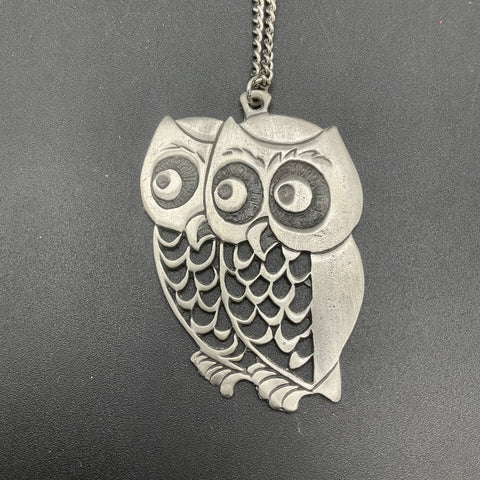 Vintage Owl Pendant Necklace Lot of 3 Silver Tone Torino Blue Stone Whimsical
