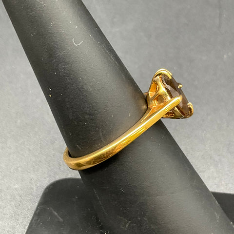 Vintage Avon 18K HGE Brown Faceted Faux Smoky Quartz Solitaire Ring Size 7