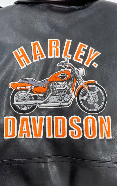 Harley-Davidson Kids Biker Jacket Black Embroidered Motorcycle Logo Sz 6