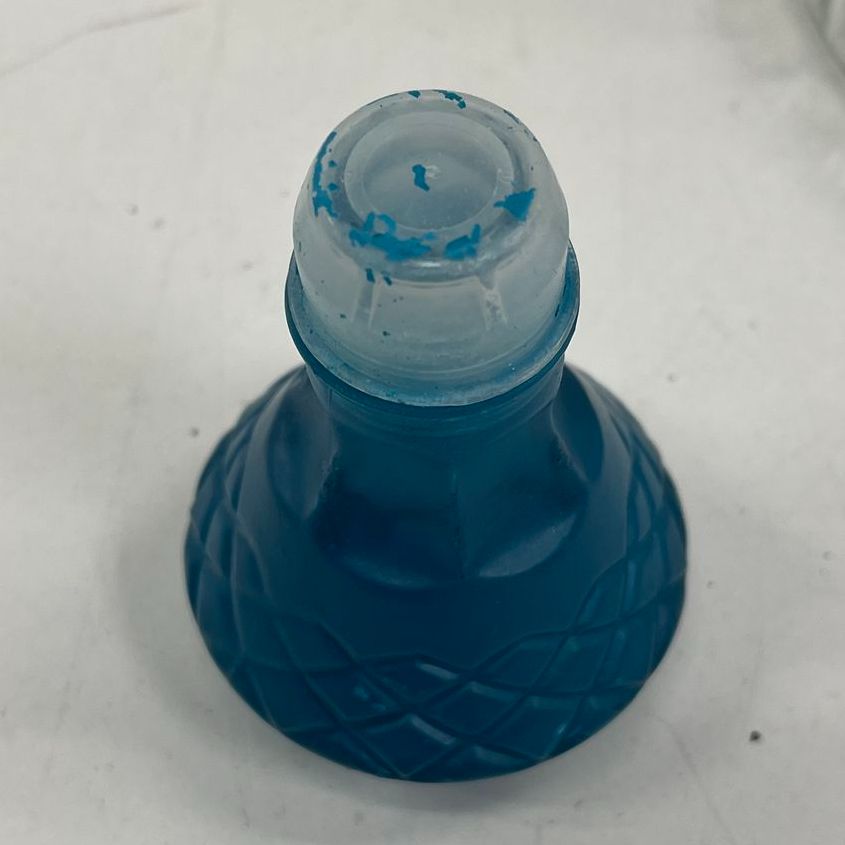 Vintage Pressed Glass Pineapple Decanter Blue Stopper 11.5" Clear Mid-Century