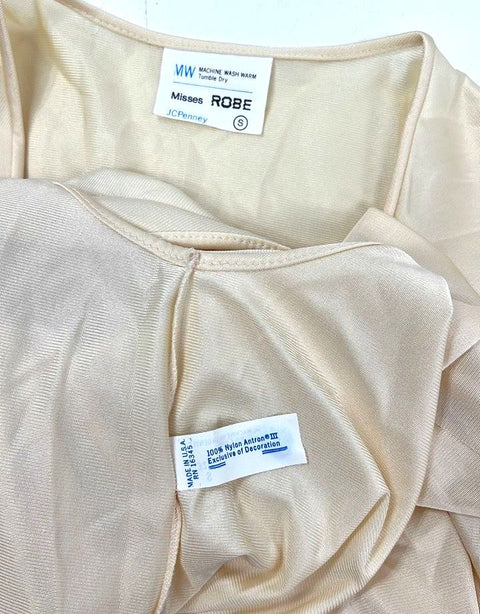 Vintage 80s JCPenney Women's Cream Robe Nightgown Set Floral Embroidery Sz S