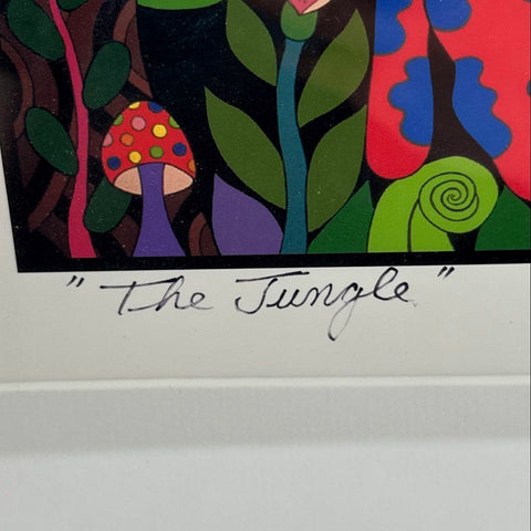 Holly Sue Foss Signed Print "The Jungle" Whimsical Animals Framed Folk Art