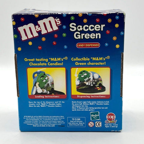 M&M's Soccer Green Candy Dispenser Green Vintage Cap Candy Original Box IOB