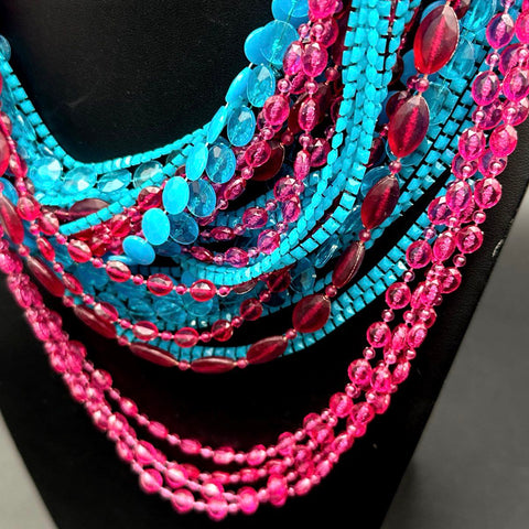 Vintage Costume Jewelry Lot 4 Multi-Strand Faceted Plastic Bead Necklaces