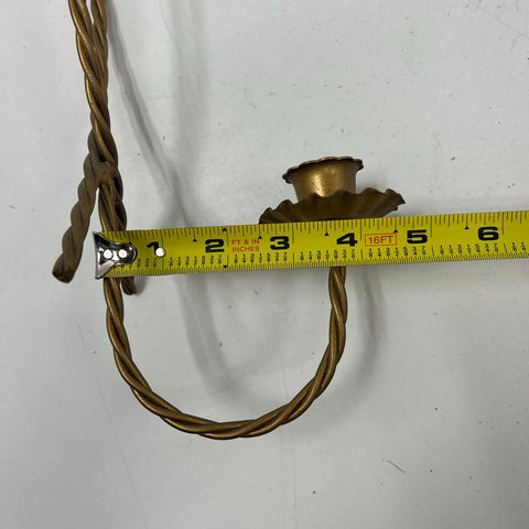Pair Vintage Mid Century Twisted Rope Gold Tone Wall Sconce Candle Holders