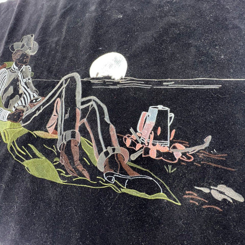 Lot 2 Vtg Unfinished Felt Velvet Art Black Americana Cowboy & Camel Desert Scene