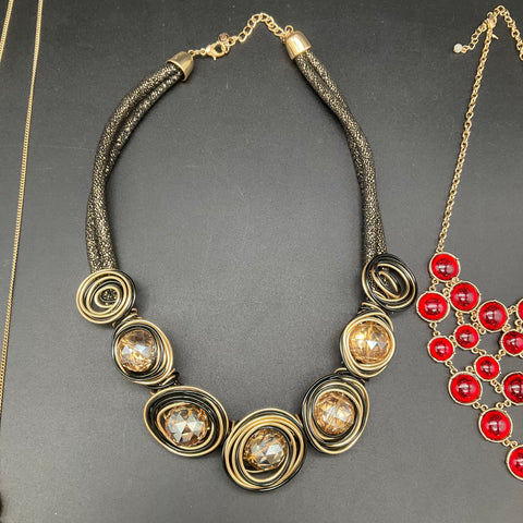 Vintage to Modern Statement Necklace Jewelry Lot 4 Pcs Gold Tone Bib Tassel