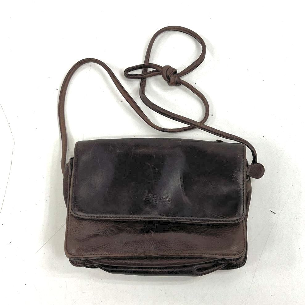 Vintage 90s Fossil Brown Leather Organizer Crossbody Wallet on a String Bag