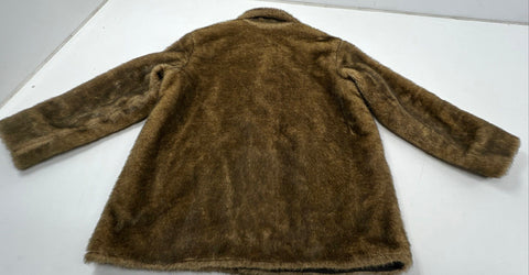 Charles Klein Women's Brown Faux Fur Coat Full Button Collared Plush Jacket Sz L