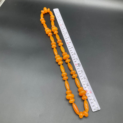 Vintage Chunky Lucite Bead Necklace Butterscotch Amber Tone Graduated 36"