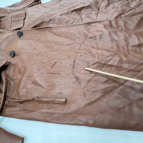 Avec Les Filles Womens Brown Faux Leather Double Breasted Trench Coat Size L