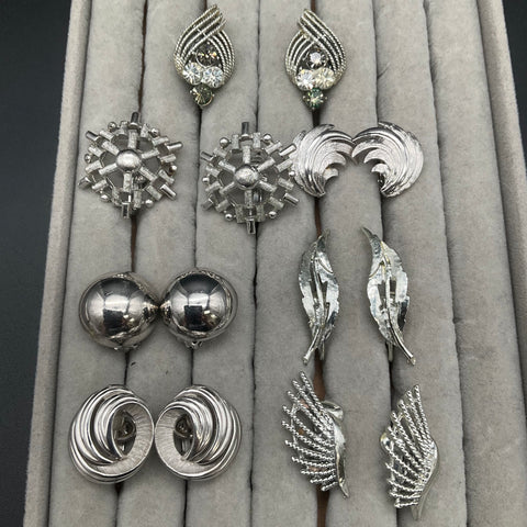 Vintage Trifari Whiting & Davis Coro Franco's Silver Tone Clip On Earring Lot