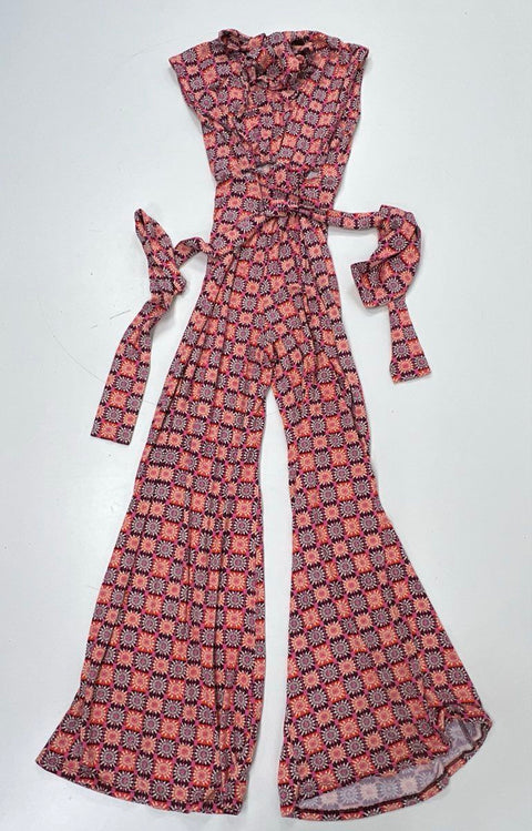 Free People Women's Pink Orange Geometric Wide Leg Halter Jumpsuit Sz XS NWT