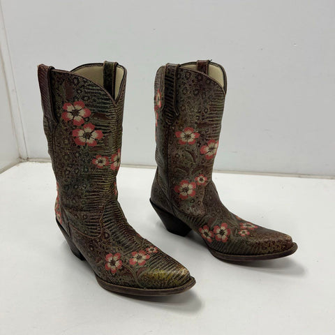 Durango RD3564 Brown Floral Embroidered Western Cowboy Boots Womens Size 9.5
