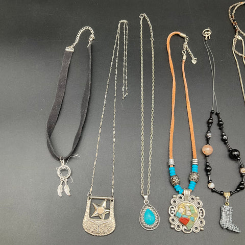 Southwestern Boho Western Style Necklace Jewelry Lot of 8 Turquoise Tone Beaded