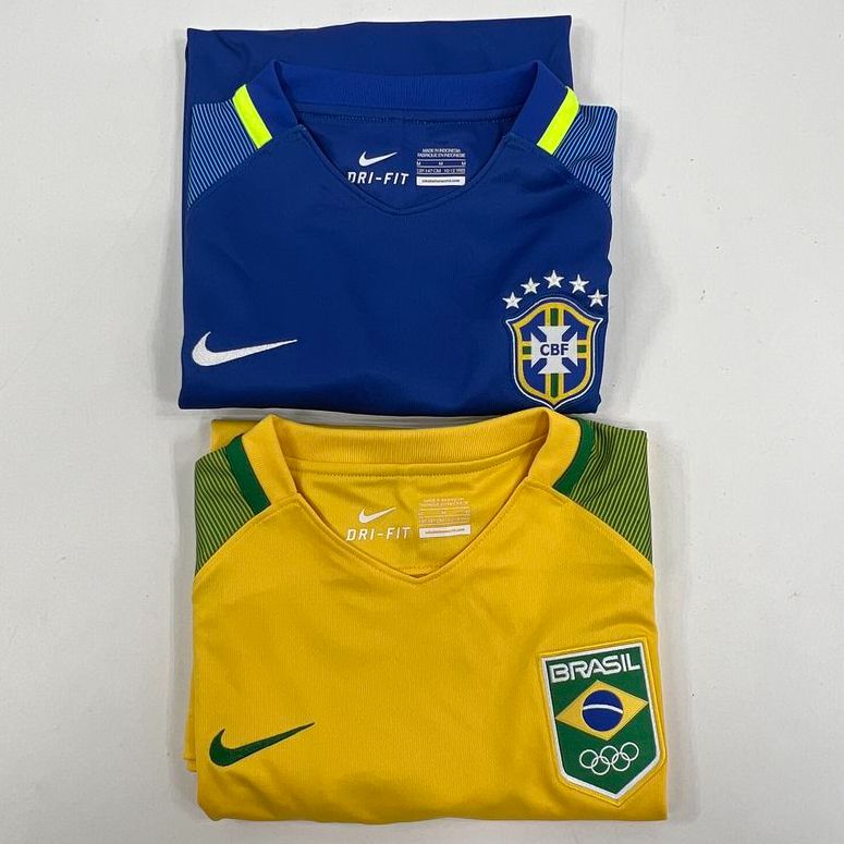 Boys' Nike Yellow & Blue Short Sleeve Brazil Jersey Lot of 2 - Size Medium 10-12
