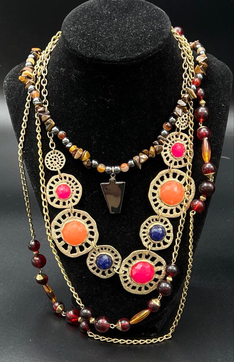 Fashion Costume Jewelry Lot of 7 Necklaces Boho Beaded Bib Multi-Strand Pendant
