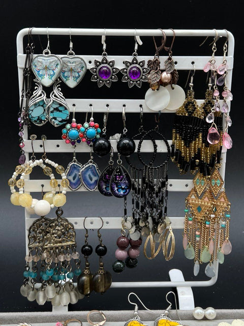 Mixed Fashion Jewelry Earrings Lot 40+ Pairs Boho Dangle Drop Studs Hoops Bulk