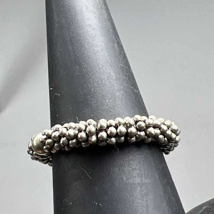 Sterling Silver Beaded Stretch Ring Size 8
