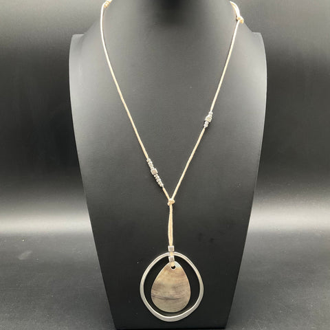 J. Jill Abalone Shell Teardrop Pendant Cord Necklace Silver Tone Boho NWT