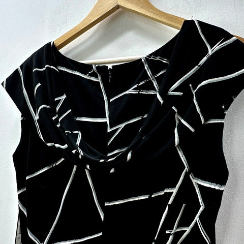 Tahari Women's Black White Geometric Mario-M Sheath Dress Size 8 NWT