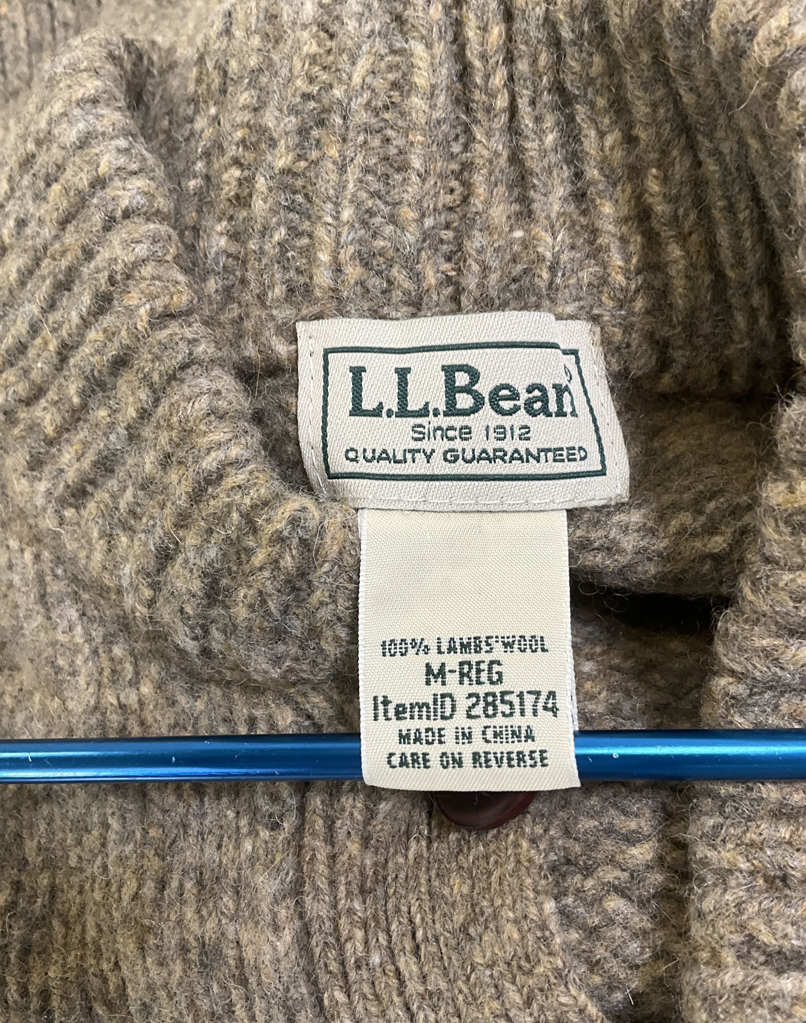 LL Bean Brown Heathered Lambswool Mock Neck Henley Sweater Men's M