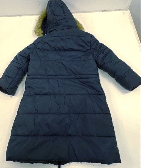 Diesel Youth Size 14 Navy Blue Long Puffer Coat Parka Hooded Faux Fur