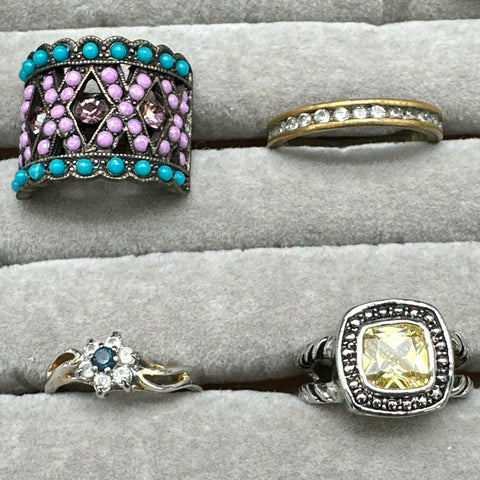 Vintage and Modern Costume Jewelry Ring Lot of 18 Rhinestone Enamel Statement